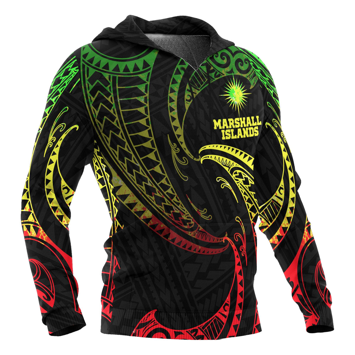 Marshall Islands Polynesian Hoodie Reggae Tribal Wave - Polynesian Pride