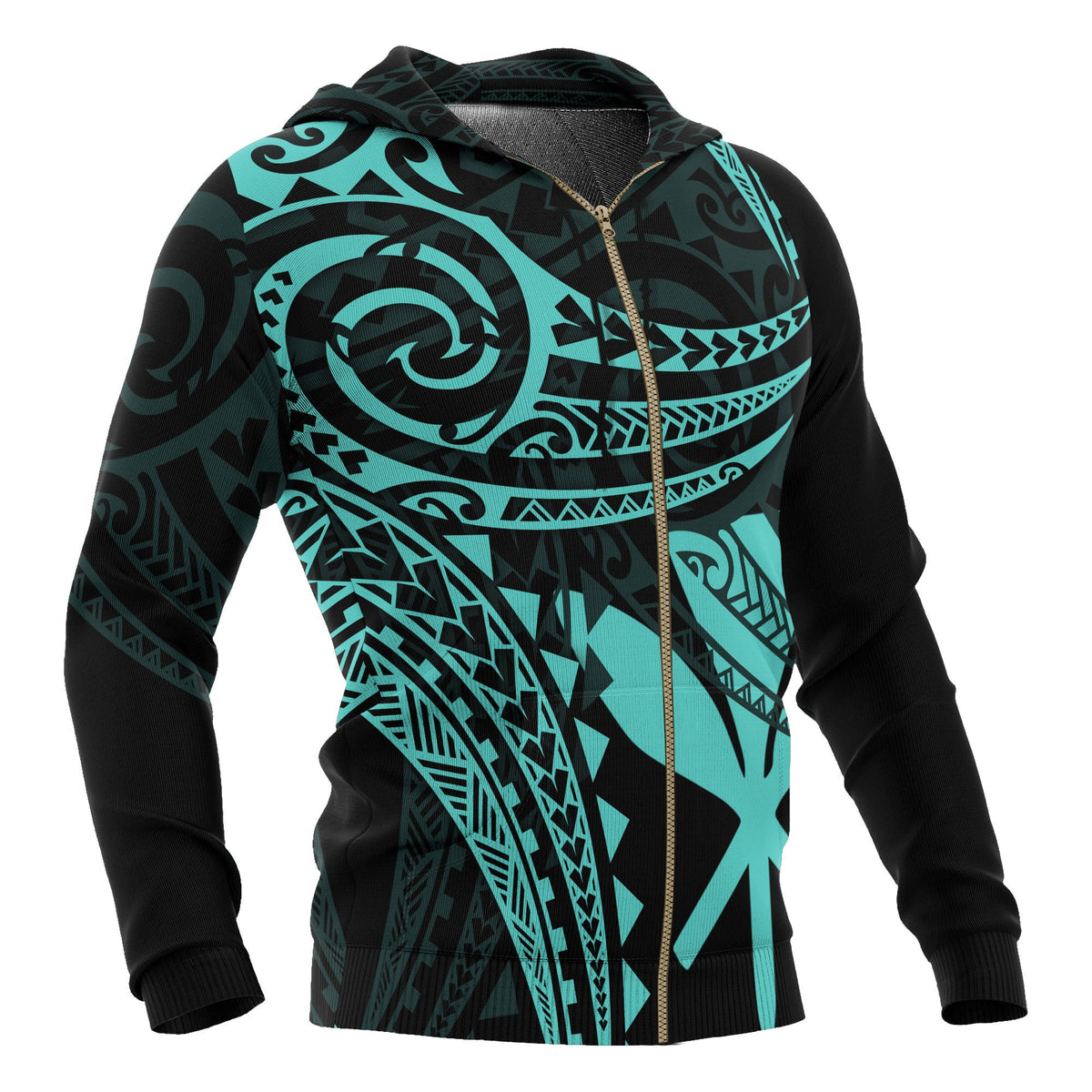 Hawaii Polynesian Zip up Hoodie Blue Tribal Pattern - Polynesian Pride