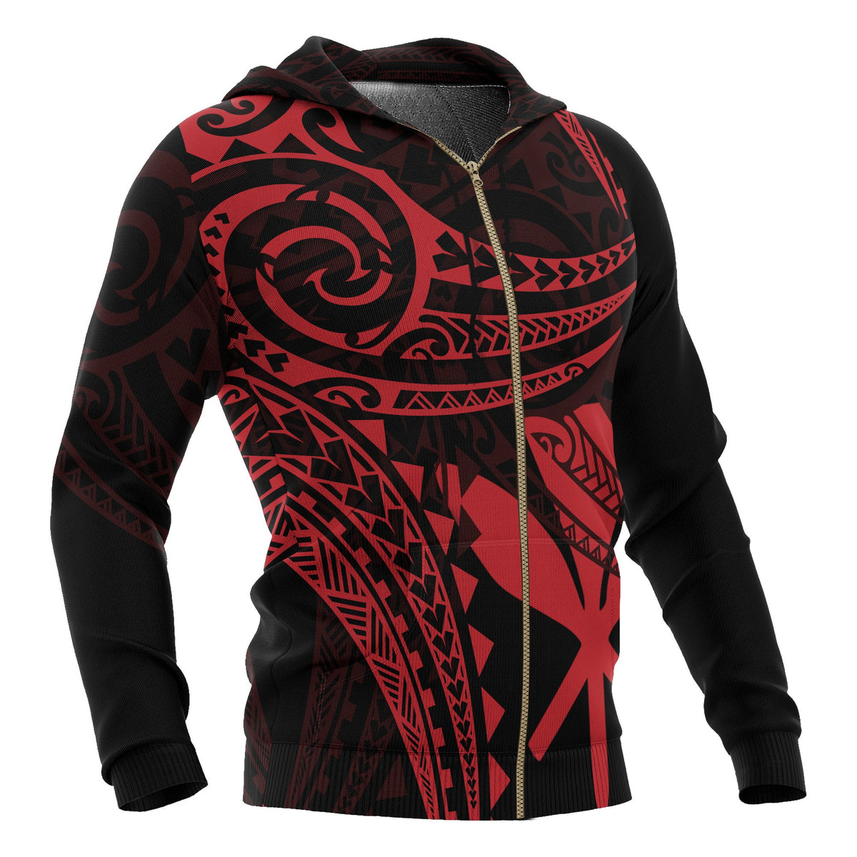 Hawaii Polynesian Zip up Hoodie Red Tribal Pattern - Polynesian Pride
