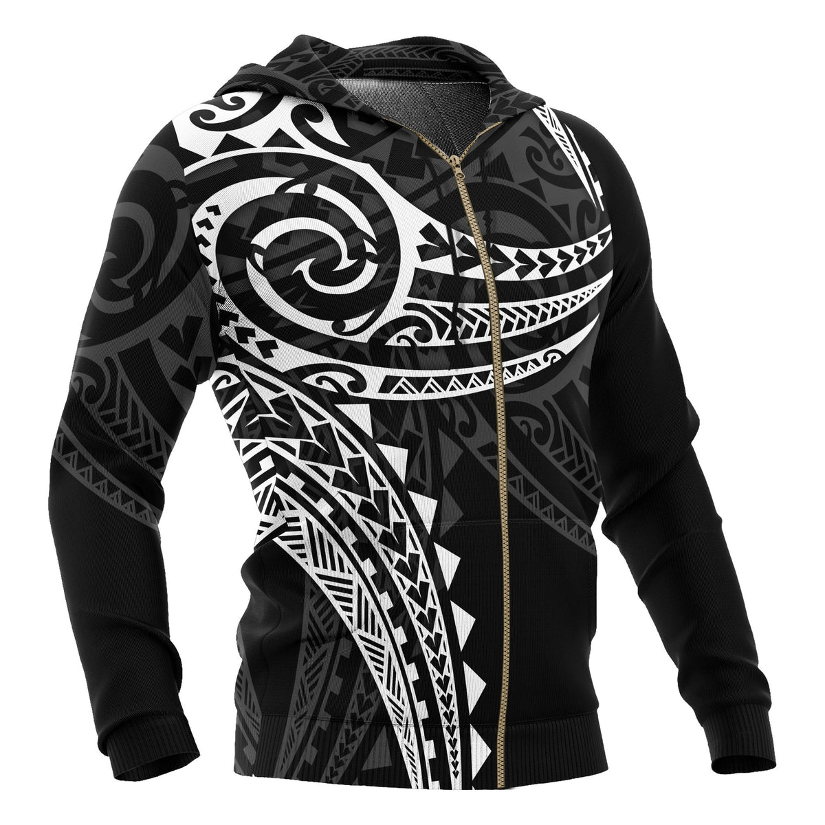 Polynesian Zip up Hoodie White Tribal Pattern - Polynesian Pride