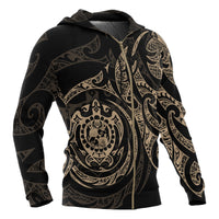 Tonga Polynesian All Over Zip up Hoodie Gold Turtle Tribal - Polynesian Pride