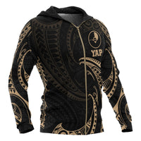 Yap Micronesia All Over Zip up Hoodie Gold Tribal Wave - Polynesian Pride
