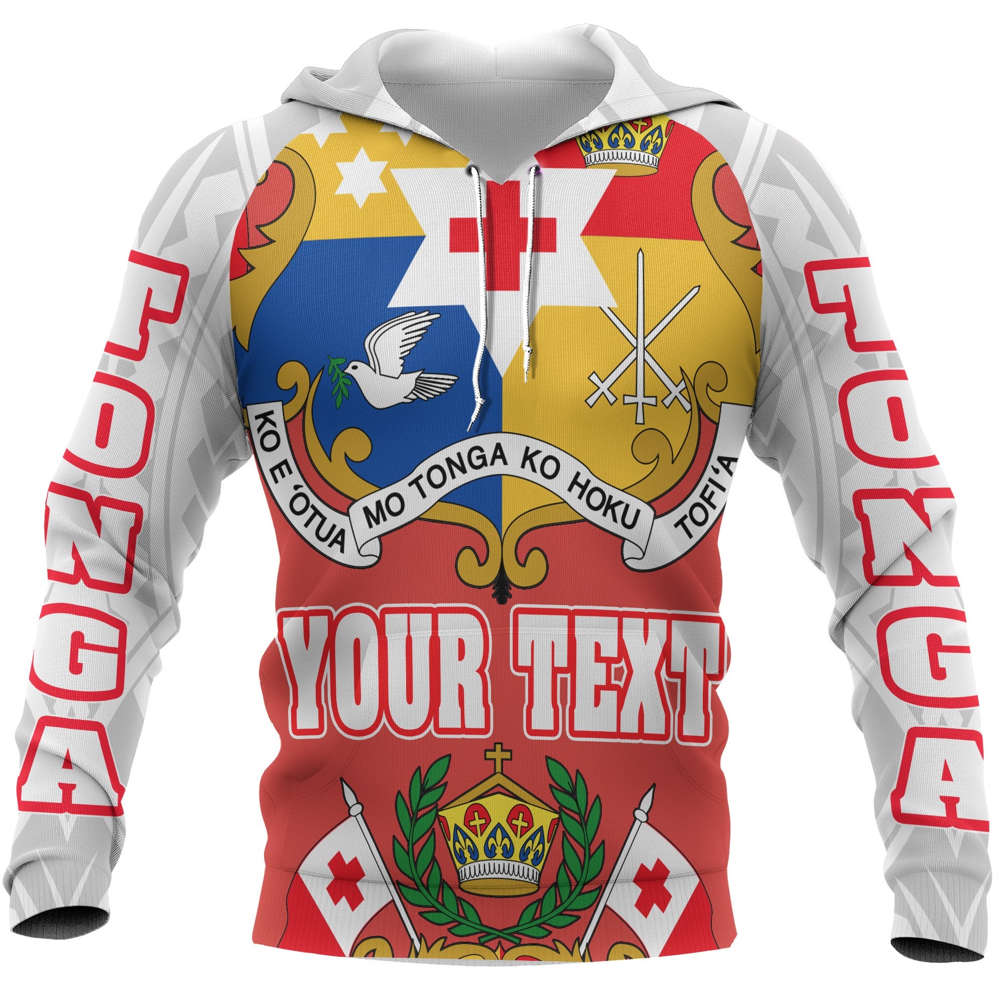 Tonga All Over Custom Hoodie Coat of Arm Unisex Red - Polynesian Pride