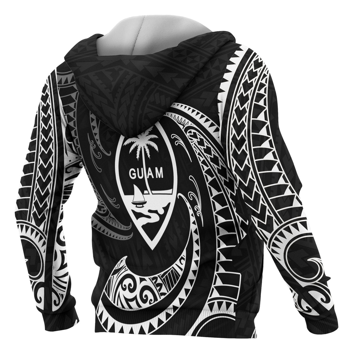 Guam Polynesian Zip up Hoodie White Tribal Wave - Polynesian Pride