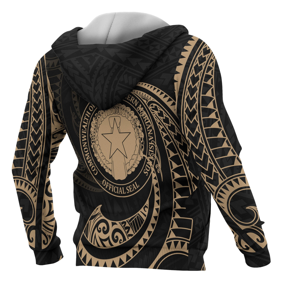 Northern Mariana Islands Polynesian Zip up Hoodie Gold Tribal Wave - Polynesian Pride