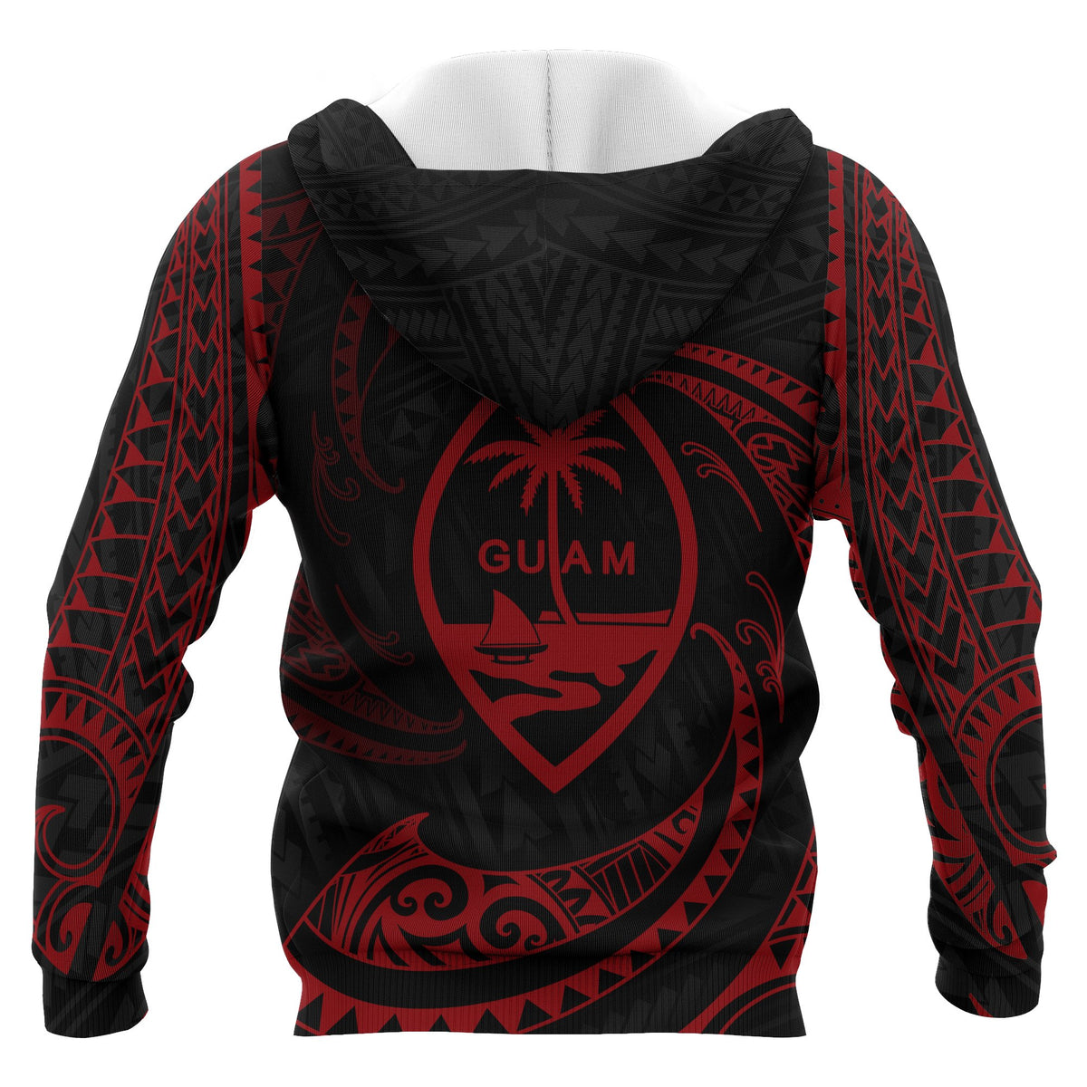 Guam Polynesian Zip up Hoodie Red Tribal Wave - Polynesian Pride