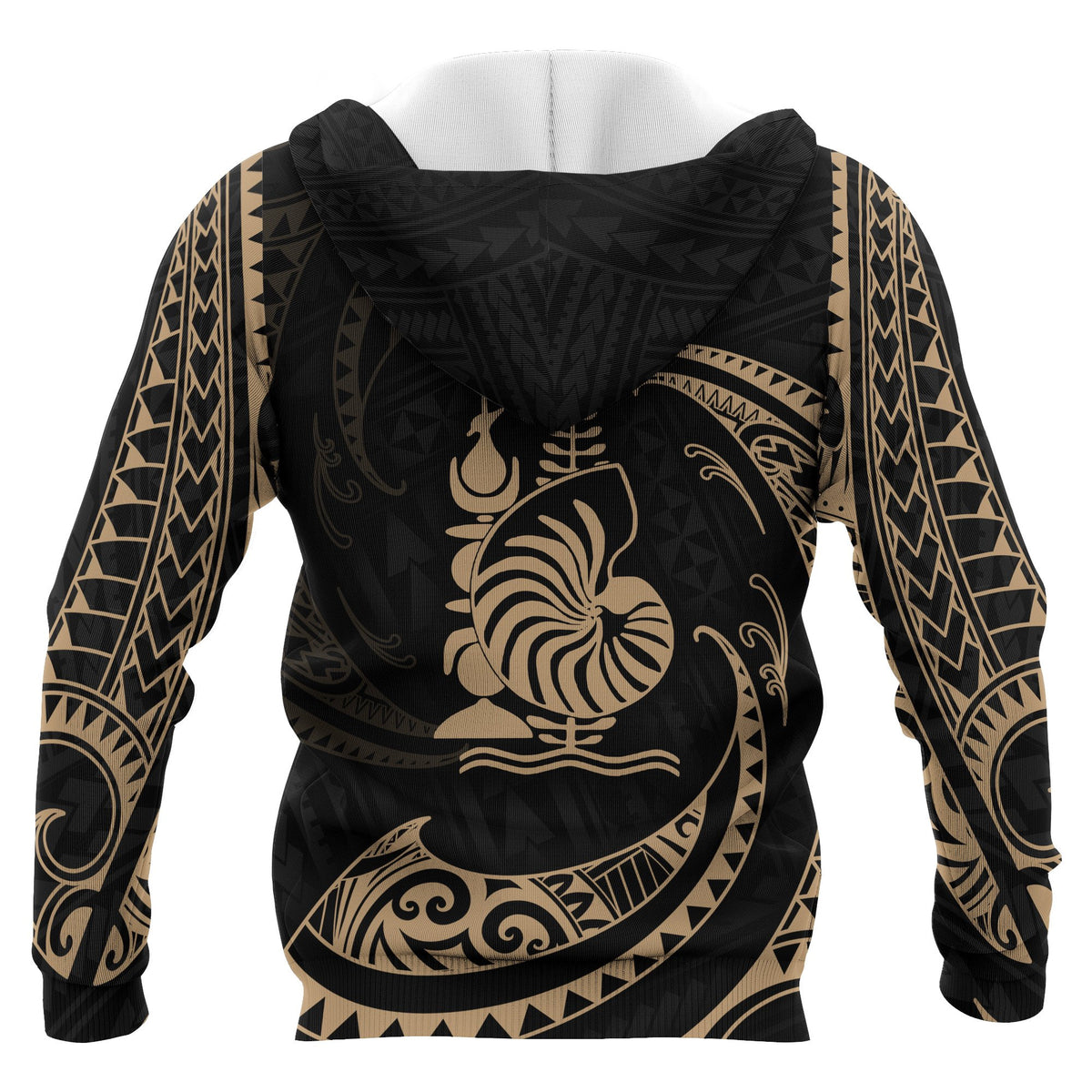 New Caledonia Polynesian Zip up Hoodie Gold Tribal Wave - Polynesian Pride