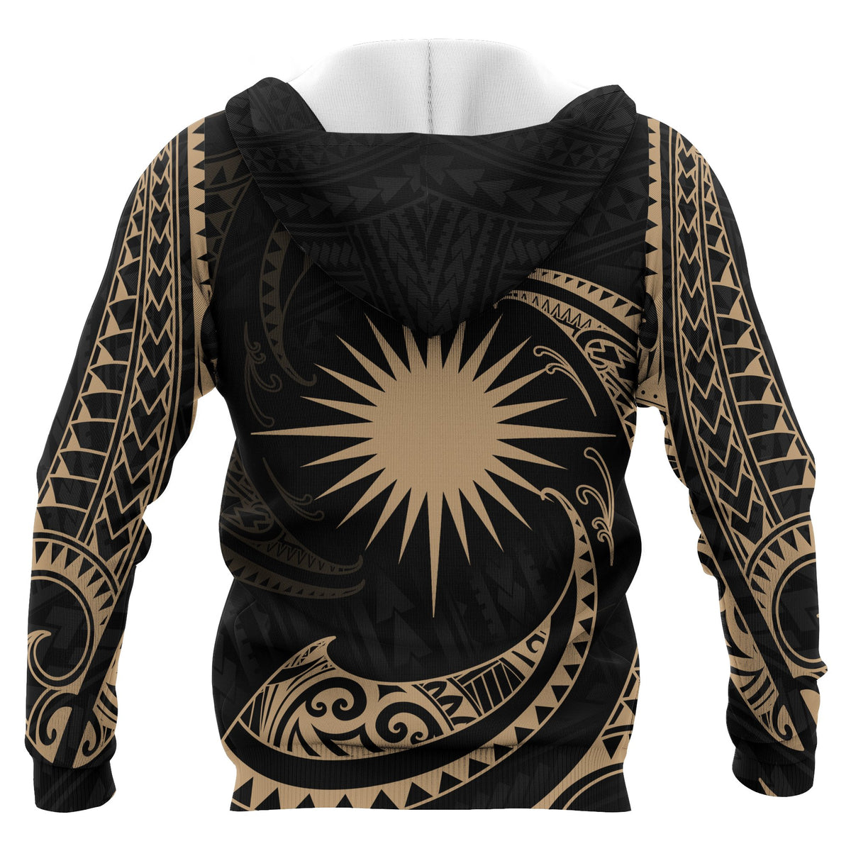 Marshall Islands Polynesian Zip up Hoodie Gold Tribal Wave - Polynesian Pride