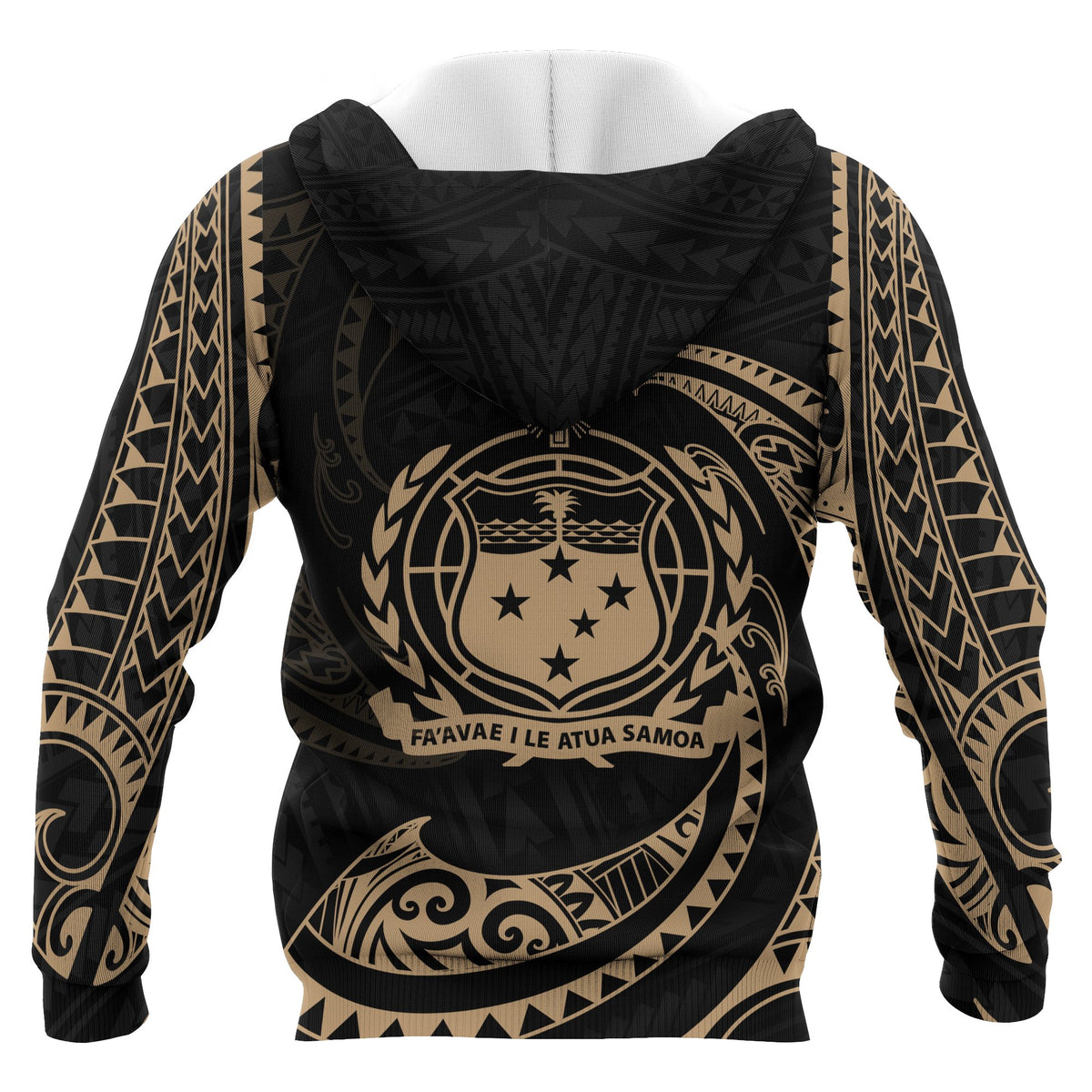 Samoa Polynesian All Over Zip up Hoodie Gold Tribal Wave - Polynesian Pride