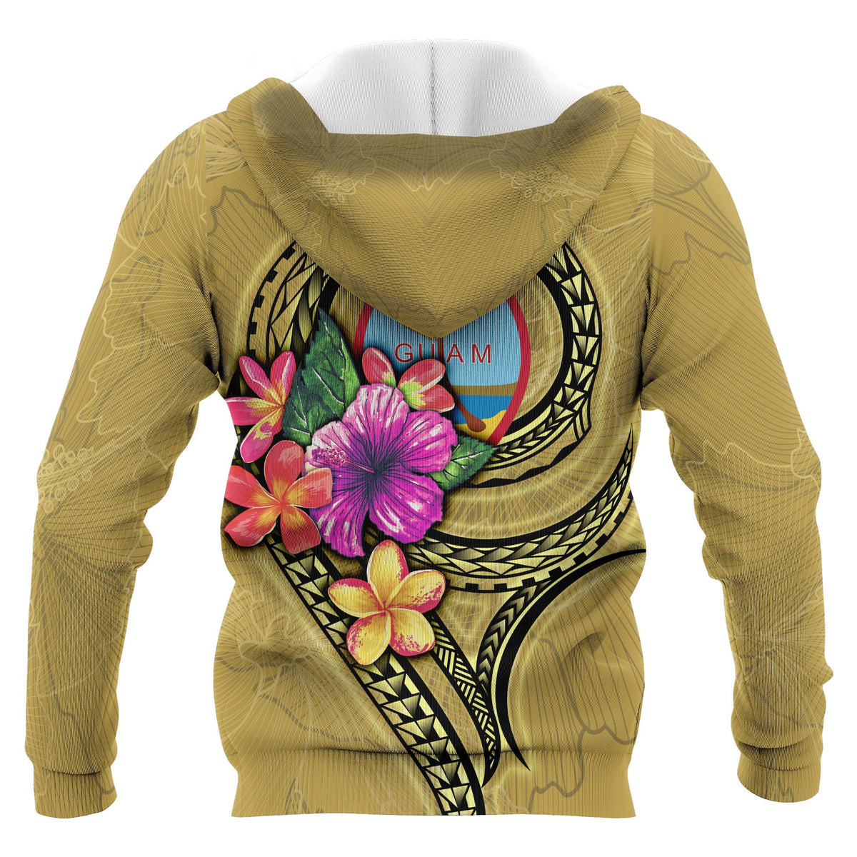 Guam Polynesian All Over Zip up Hoodie Floral With Seal Gold - Polynesian Pride