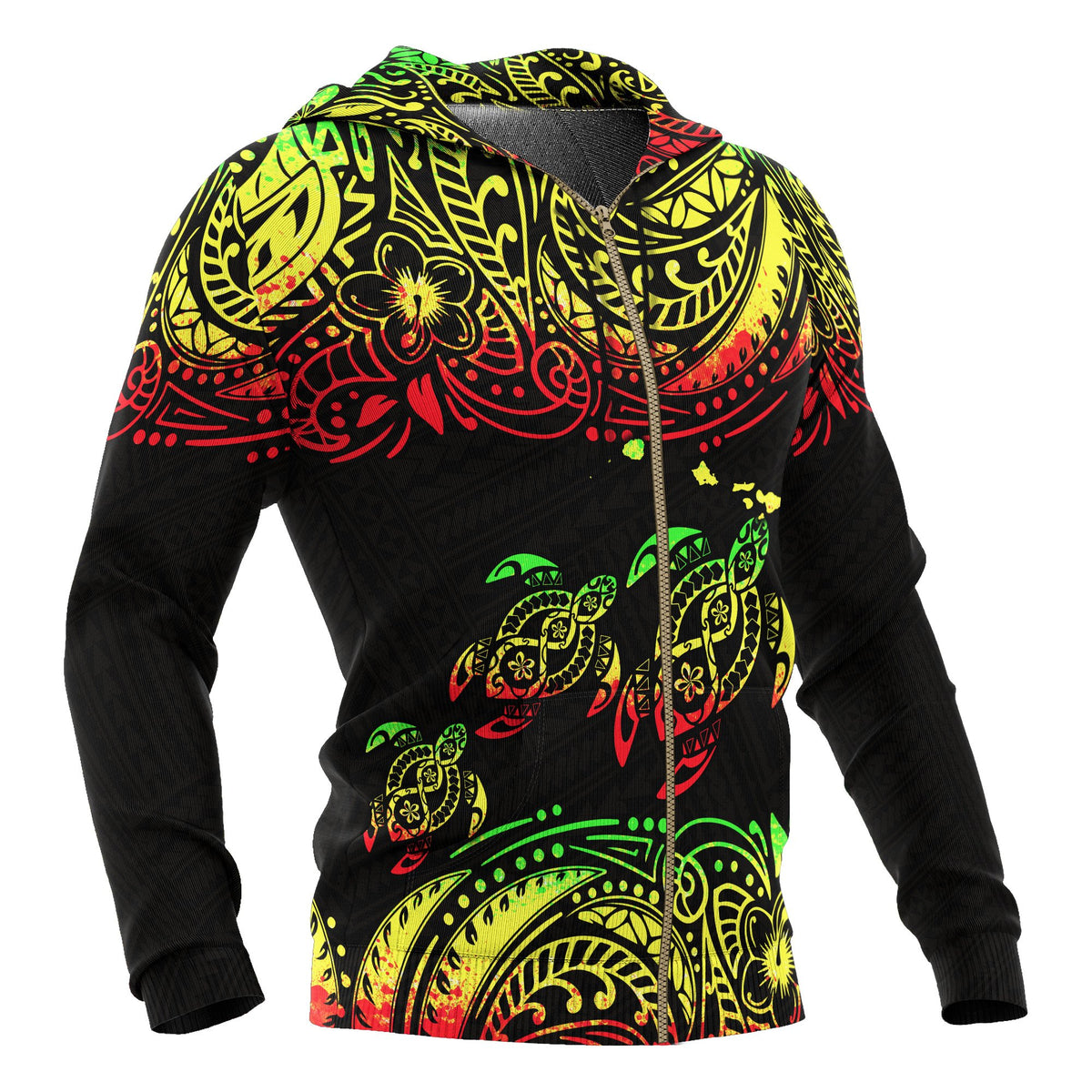 Hawaii Polynesian All Over Zip up Hoodie Reggae Sea Turtle - Polynesian Pride