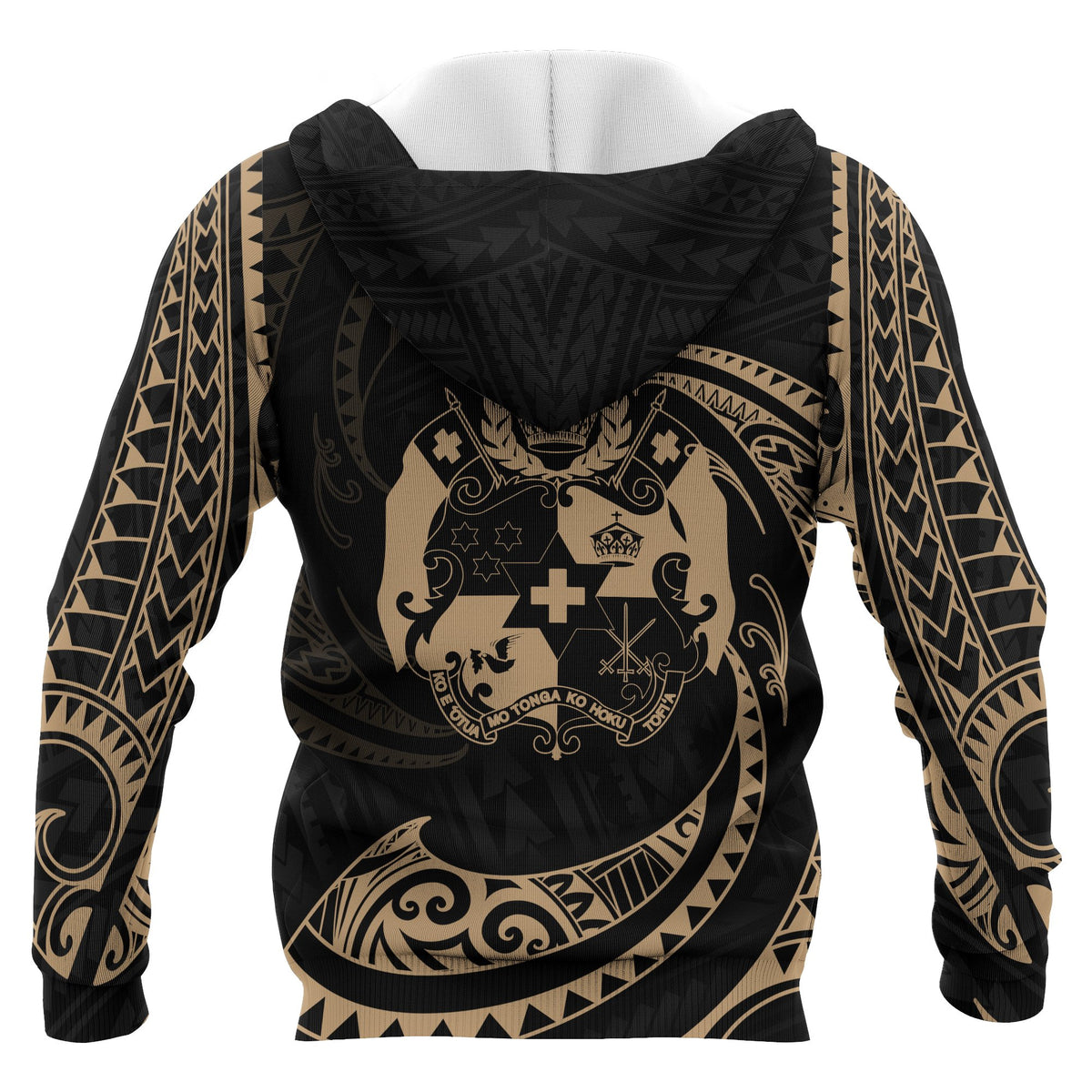 Tonga Polynesian ll Over Hoodie Gold Tribal Wave - Polynesian Pride