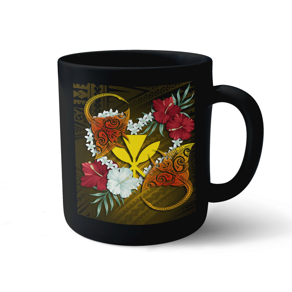 Kanaka Manta Ray Plumeria Heart Polynesian Mug - Sea Flower - AH - Polynesian Pride