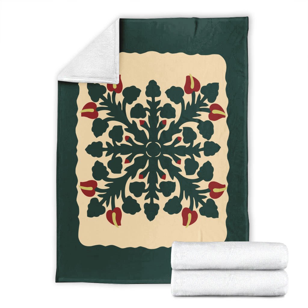 Hawaiian Quilt Anthurium Flowers Premium Blanket - AH - Polynesian Pride
