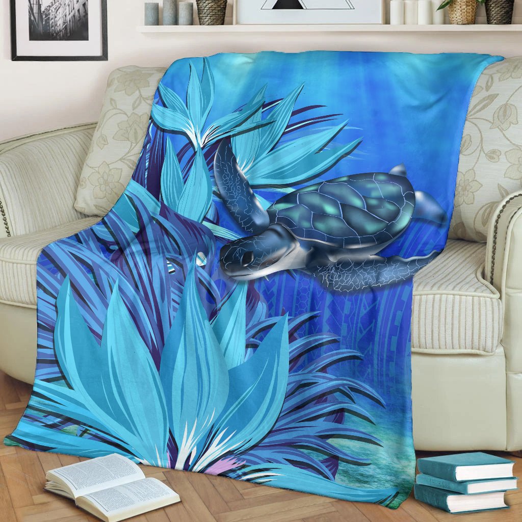 Hawaii Blue Turtle Paradise Premium Blanket - Breath Ocean - AH White - Polynesian Pride