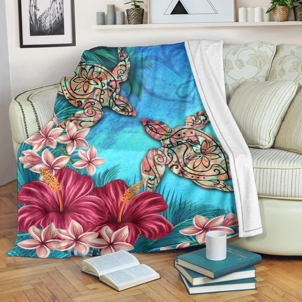 Hawaii Turtle Hibiscus Sea Premium Blanket - Ocean Of Love - AH - Polynesian Pride