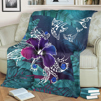 Hawaii Dophin Flowers And Palms Retro Premium Blanket - AH - Polynesian Pride