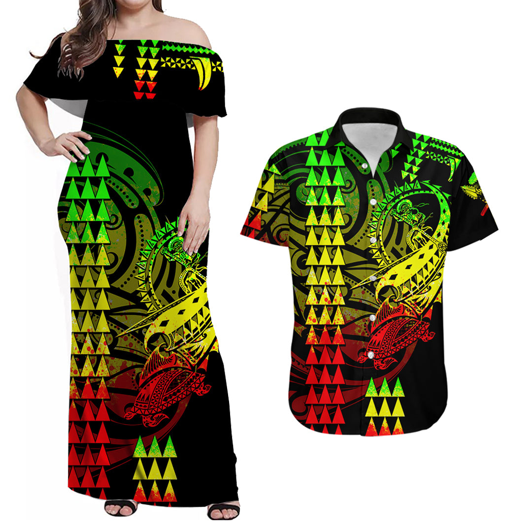 Polynesian Couple Outfits Hawaii Kakau Matching Dress and Hawaiian Shirt Polynesian Warrior Reggage LT6 Reggage - Polynesian Pride