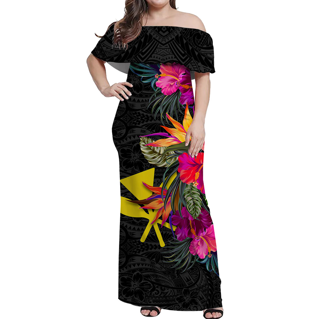 Hawaii Kanaka Maoli Hibiscus Polynesian Tribal Women Off Shoulder Long Dress - LT12 - Polynesian Pride