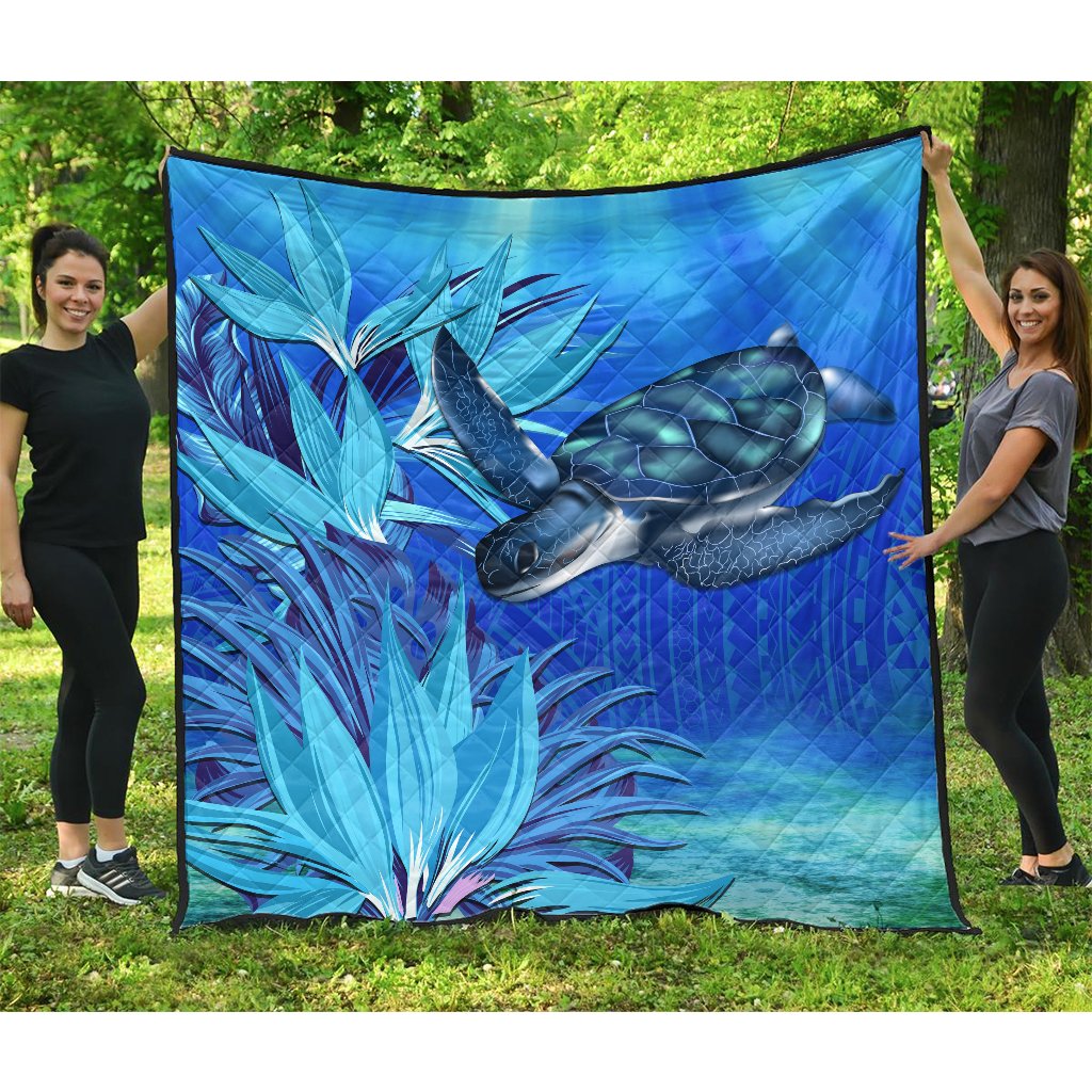 Hawaii Blue Turtle Paradise Premium Quilt - Breath Ocean - AH Blue - Polynesian Pride