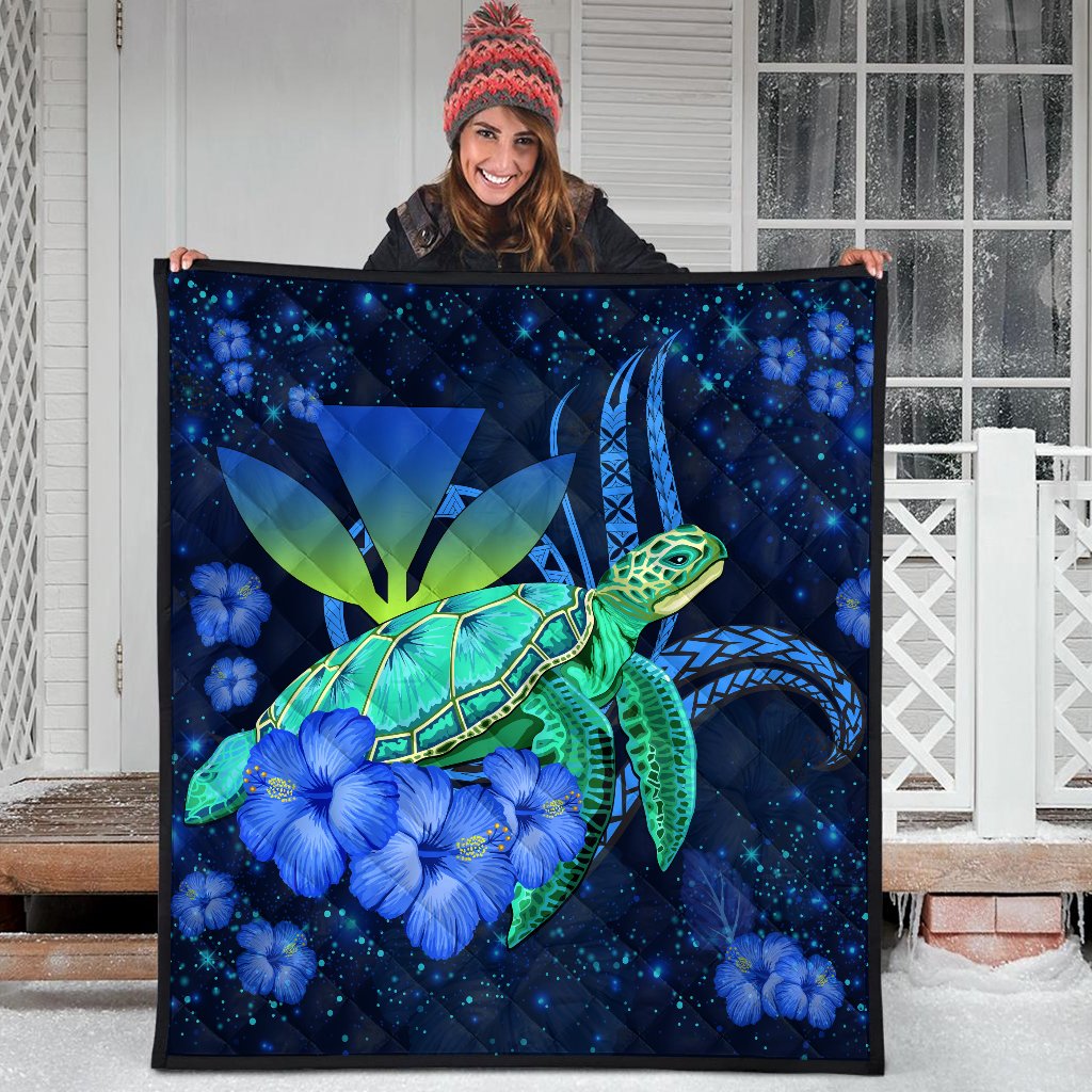 Hawaii Turtle Hibiscus Polynesian Premium Quilt - Jade Stone - AH - Polynesian Pride