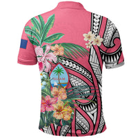 Guam Polo Shirt Coat Of Arms Polynesian With Hibiscus Pink - Polynesian Pride