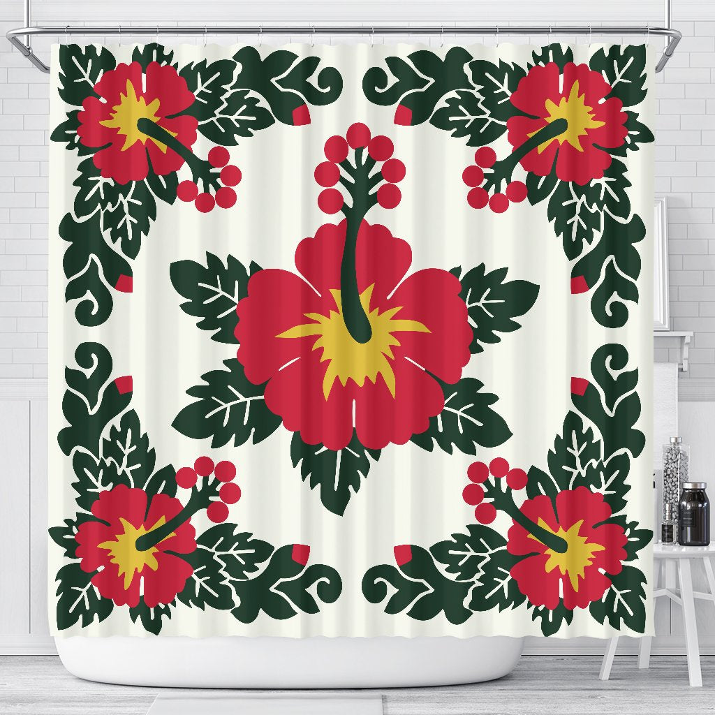 Hawaii - Hibiscus Quilting Shower Curtain - AH 177 x 172 (cm) Beige - Polynesian Pride