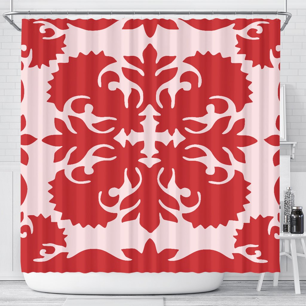 Hawaii Lehua Quilting Shower Curtain - AH 177 x 172 (cm) Red - Polynesian Pride