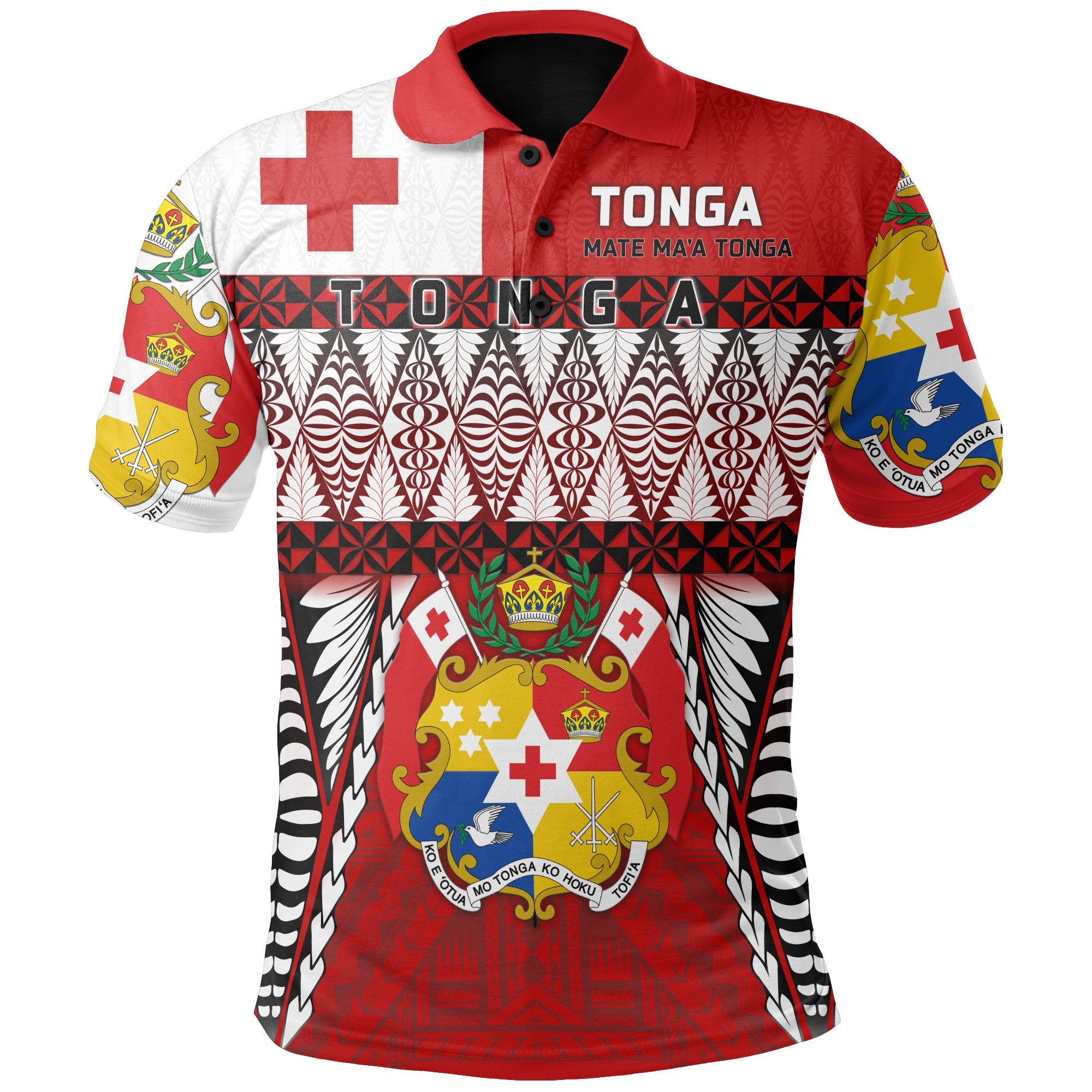 Custom Tonga Polo Shirt Mate Maa Tonga Rugby Style Red - Polynesian Pride