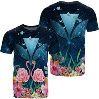 Kanaka Flamingo Couple Rose Hibiscus Plumeria T Shirt Love Universe AH Unisex Galaxy - Polynesian Pride