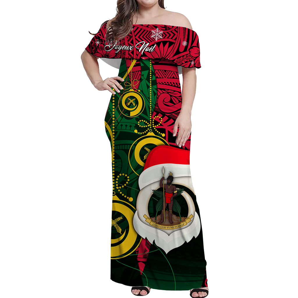 Vanuatu Christmas - Joyeux Nol Santas God Yumi Off Shoulder Long Dress - LT2 Women PURPLE - Polynesian Pride