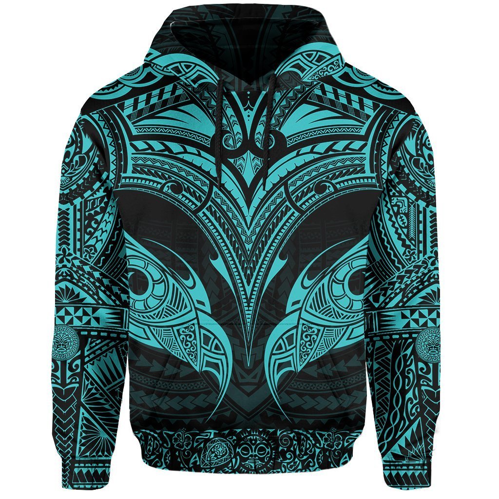 New Zealand Hoodie The Mana Maori All Over Hoodie (Blue) Unisex Black - Polynesian Pride