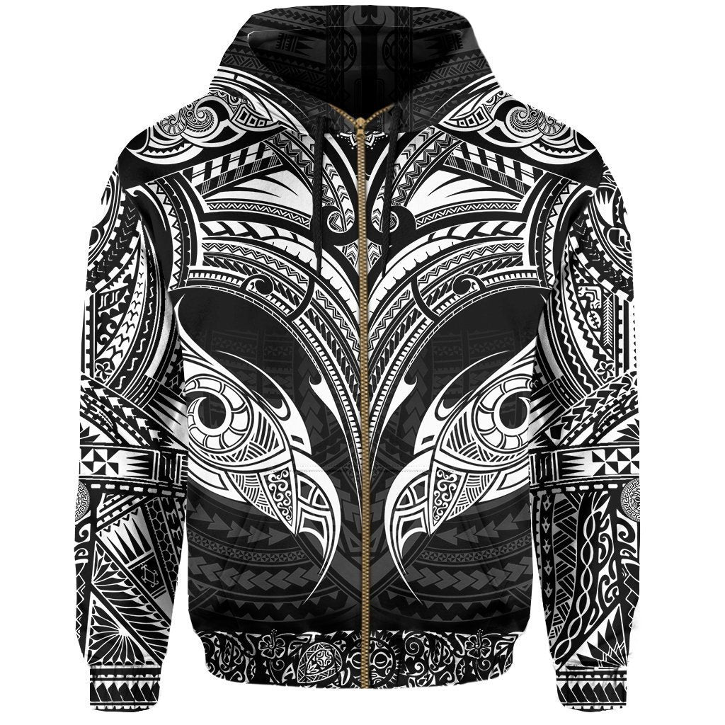 New Zealand Zipper Hoodie The Mana Maori All Over Zip up Hoodie Unisex Black - Polynesian Pride