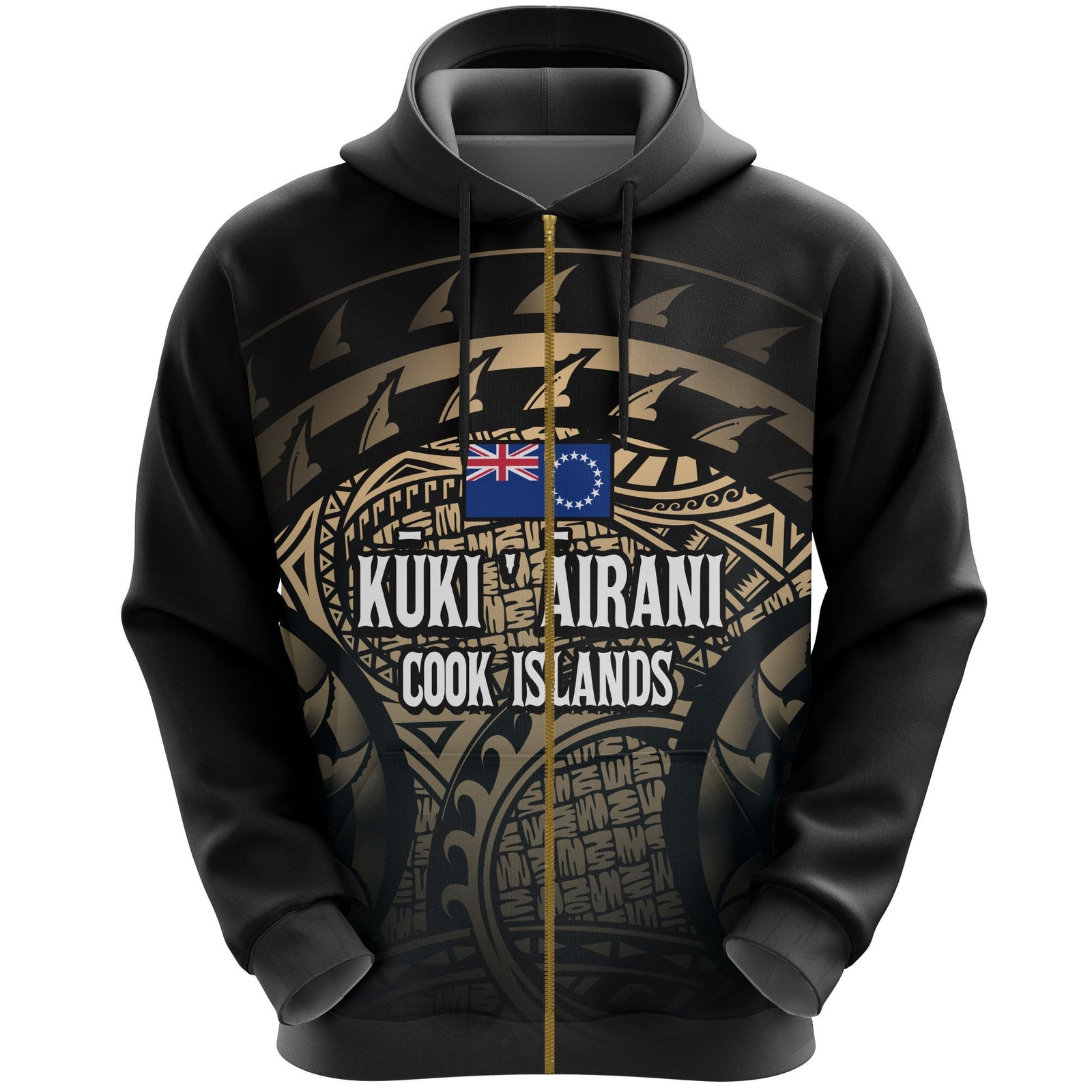 Cook Islands Turtle Zip Hoodie (Gold) Unisex Gold - Polynesian Pride
