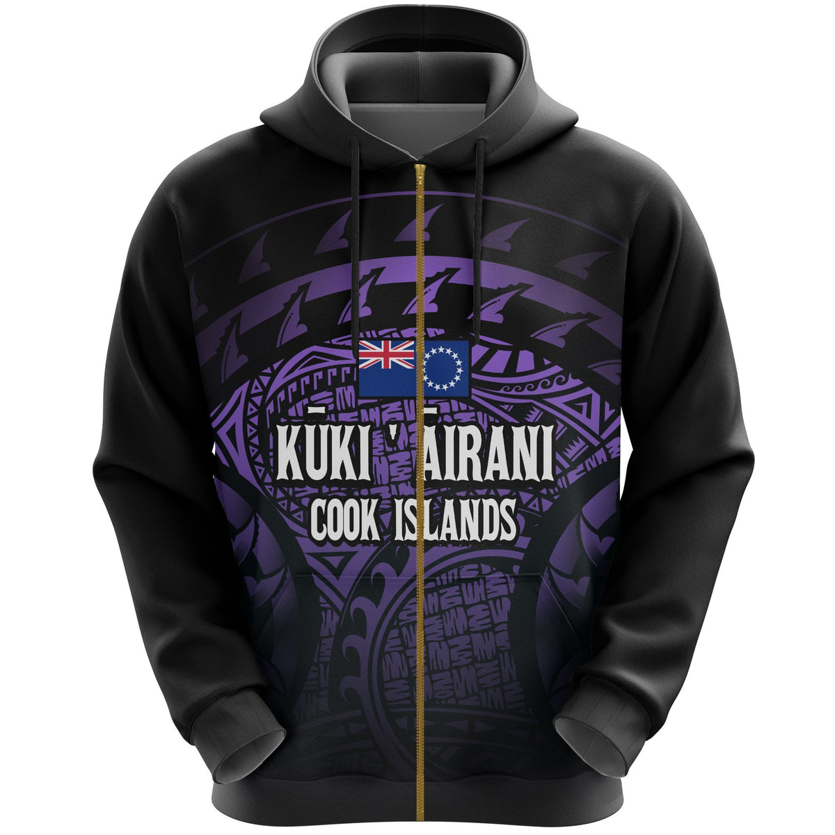 Cook Islands Turtle Zip Hoodie (Purple) Unisex Purple - Polynesian Pride