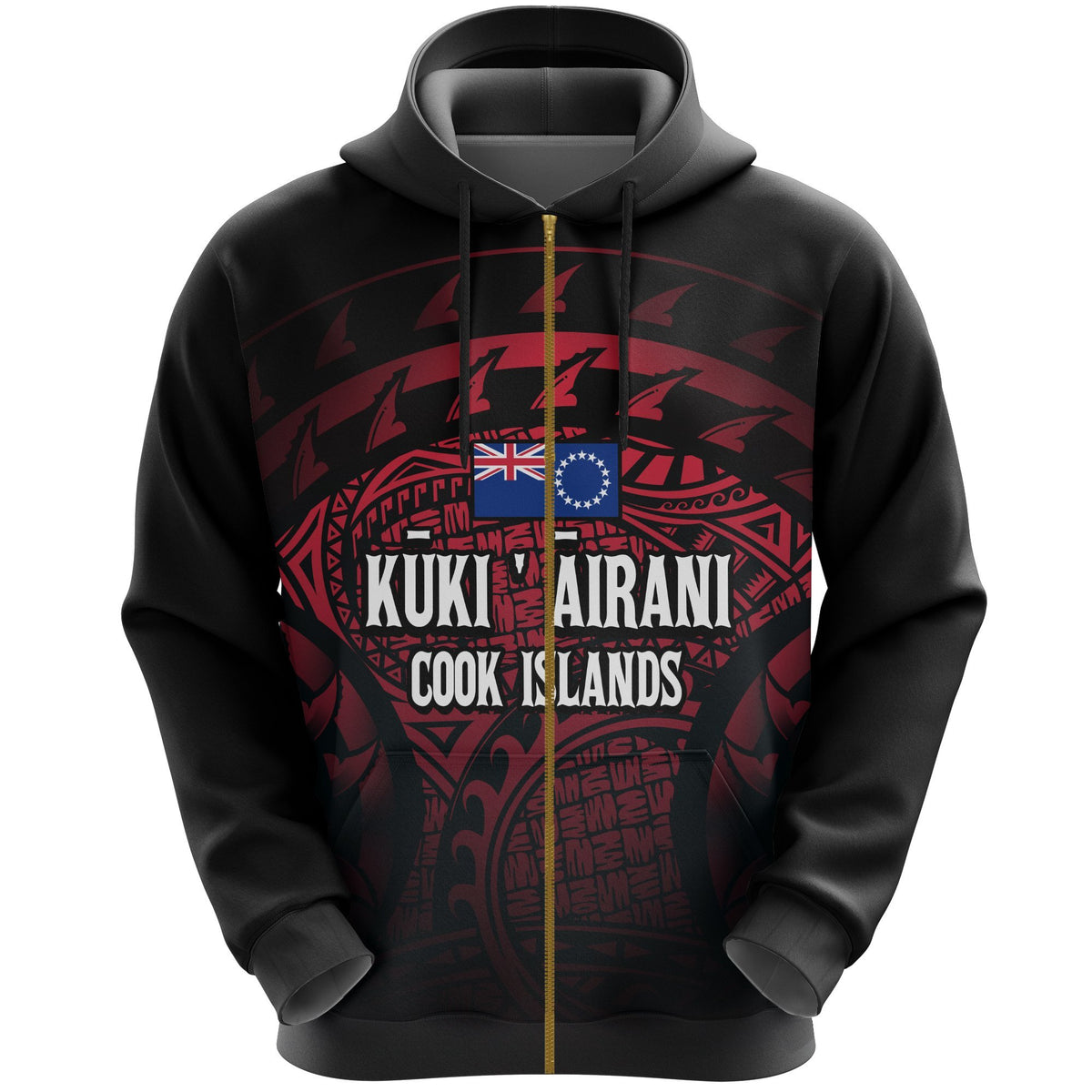 Cook Islands Turtle Zip Hoodie (Red) Unisex Red - Polynesian Pride