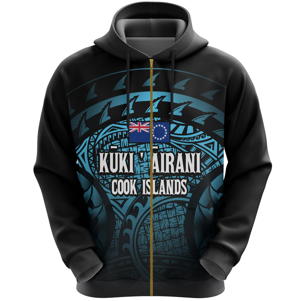 Cook Islands Turtle Zip Hoodie (Turquoise) Unisex Blue - Polynesian Pride