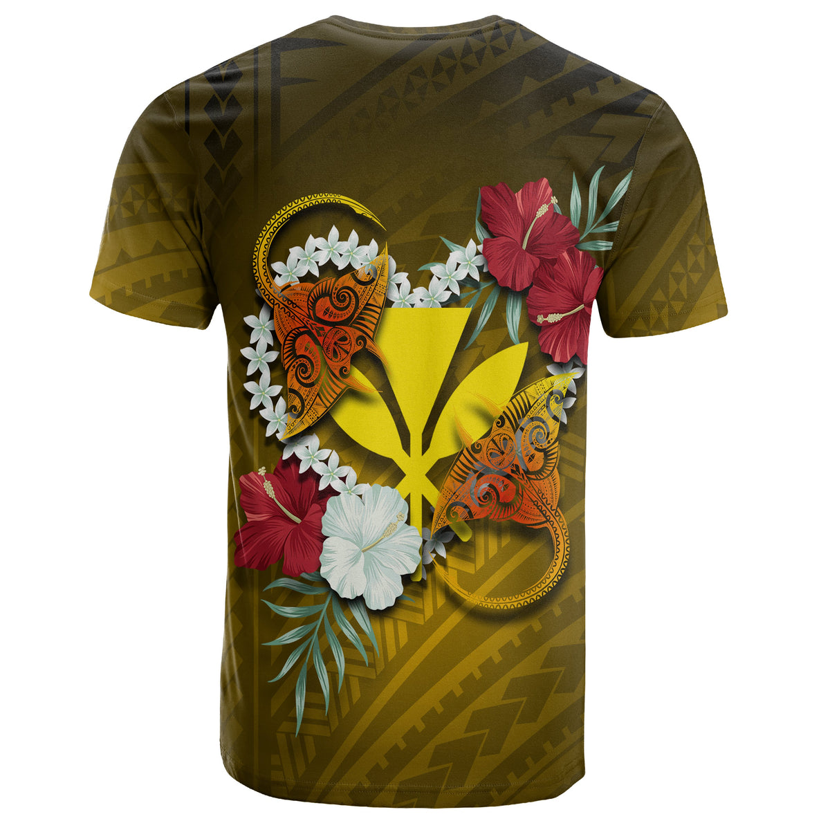 Kanaka Manta Ray Plumeria Heart Polynesian T Shirt Sea Flower AH - Polynesian Pride