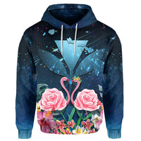 Kanaka Flamingo Couple Rose Hibiscus Plumeria Hoodie Love Universe - Polynesian Pride