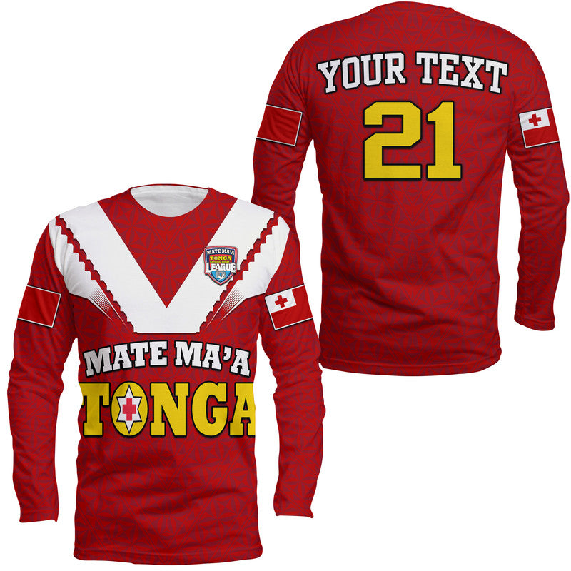 (Custom Personalised) Mate Ma'a Tonga Rugby Long Sleeve Shirt Tongan Kupesi Red Style LT9 Unisex Red - Polynesian Pride