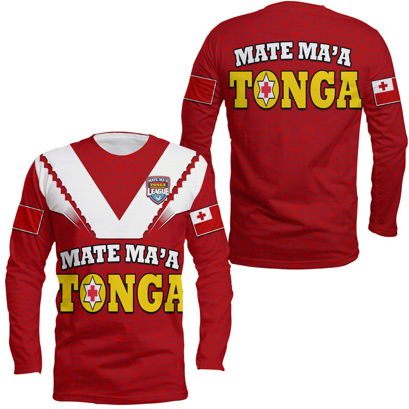 Mate Ma'a Tonga Rugby Long Sleeve Shirt Tongan Kupesi Red Style LT9 Unisex Red - Polynesian Pride