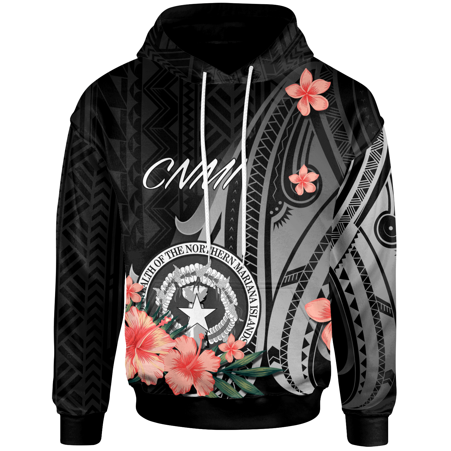 Northern Mariana Islands Hoodie Polynesian Hibiscus Pattern Style Unisex Black - Polynesian Pride