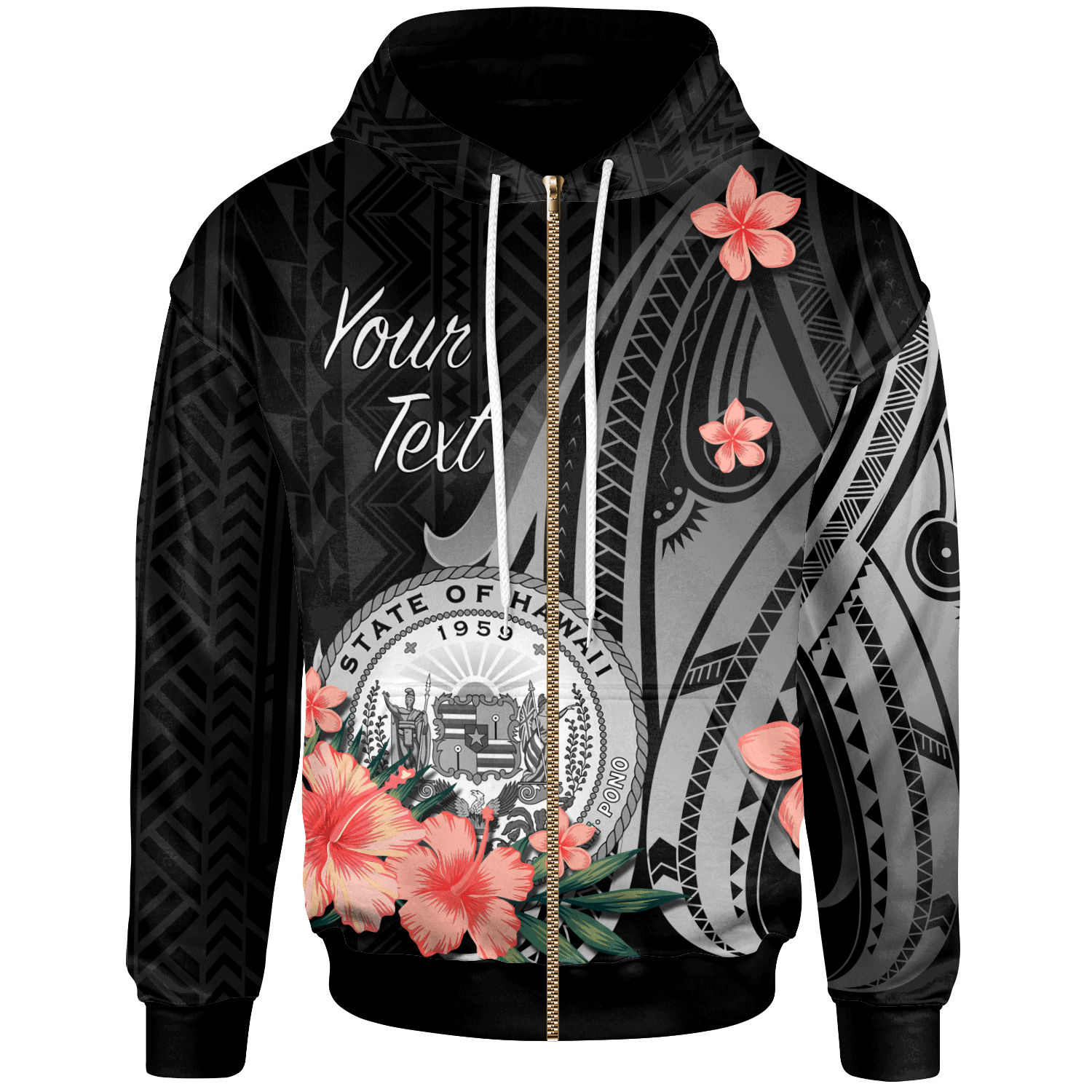 Hawaii Custom Zip Hoodie Polynesian Hibiscus Pattern Style Unisex Black - Polynesian Pride