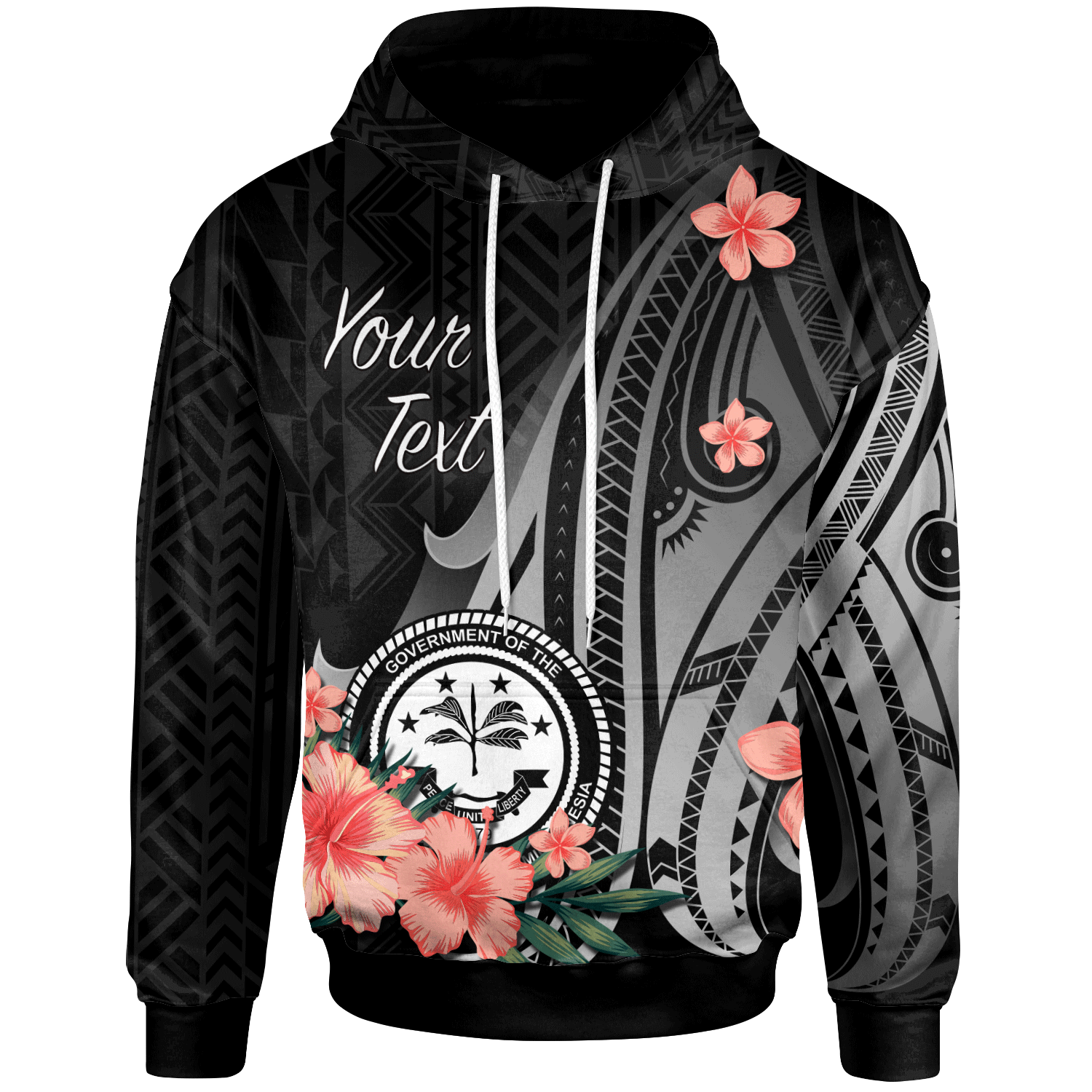 Federated States of Micronesia Custom Hoodie Polynesian Hibiscus Pattern Style Unisex Black - Polynesian Pride