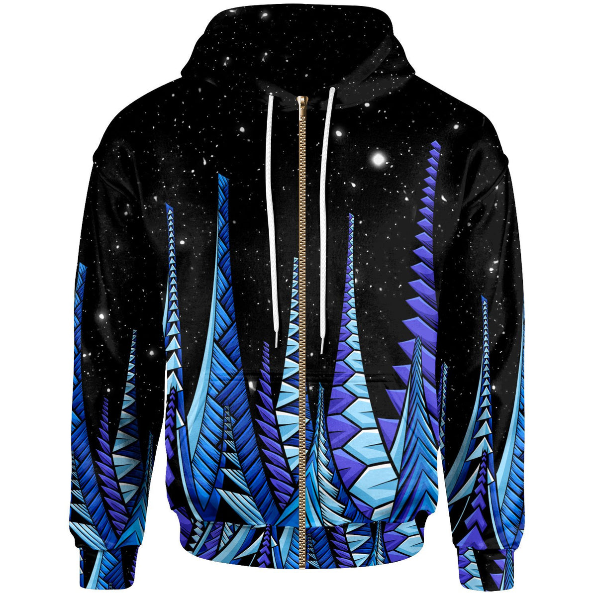 Polynesian Zip Hoodie Forest Galaxy Sky Unisex Black - Polynesian Pride