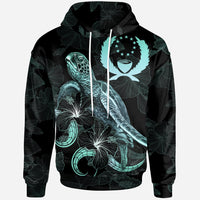 Pohnpei Polynesian Hoodie Turtle With Blooming Hibiscus Turquoise Unisex Turquoise - Polynesian Pride