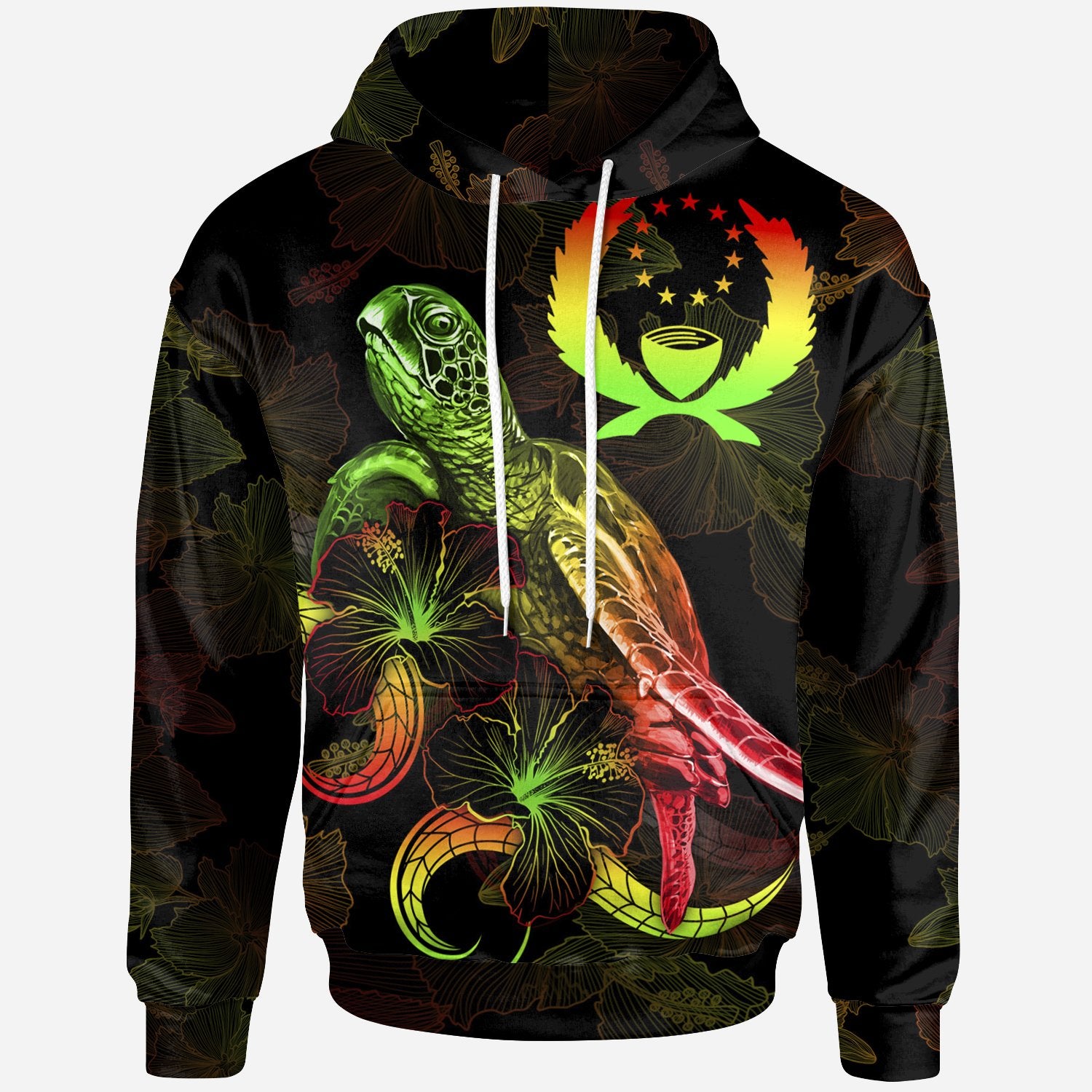 Pohnpei Polynesian Hoodie Turtle With Blooming Hibiscus Reggae Unisex Reggae - Polynesian Pride