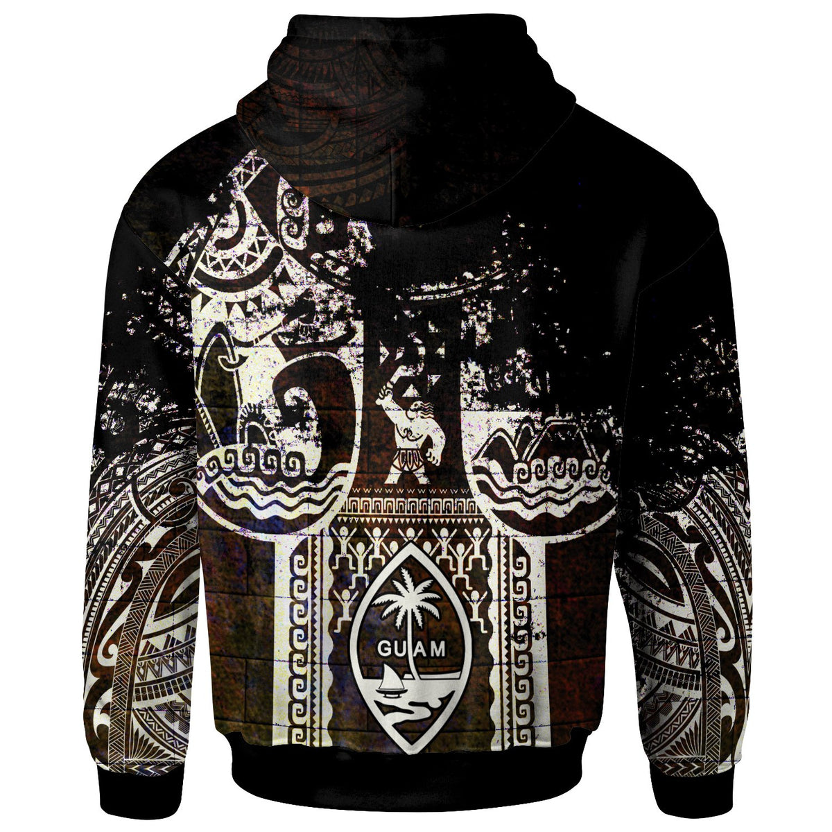 Polynesian Zip up Hoodie Guam Flag, Seal with Maui Moana Tattoo - Polynesian Pride