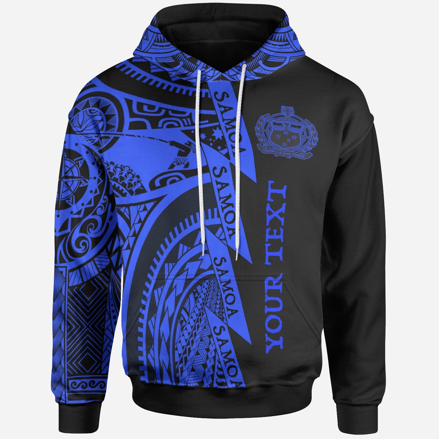 Custom Samoa All Over Hoodie Samoa Coat of Arms Blue New Unisex Blue - Polynesian Pride