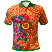 Polynesian Polo Shirt Vanuatu Symbols With Hibiscus Ver02 Unisex Red - Polynesian Pride